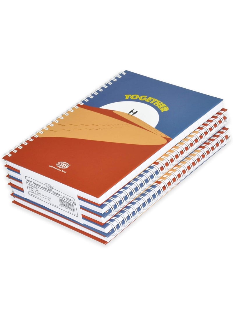 FIS Spiral Hard Cover Notebook, A5(14.8x21cm), Single Line Ruling, 100 Sheets, Pack of 5 Pieces-FSNBSA51906 - Image 1